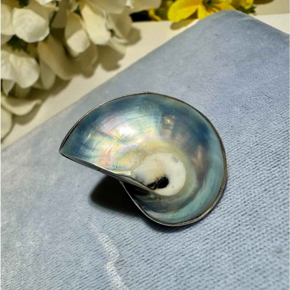 Vintage Osmena Pearl Nautilus shell Handmade statement ring 925 sterling silver